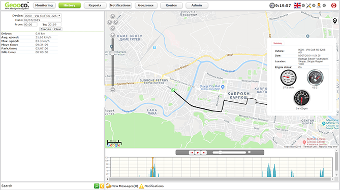 Route history player showing a completed route