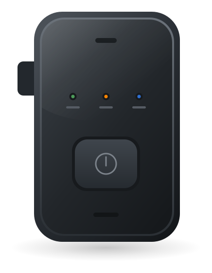 Battery powered tracker with status lamps and an emergency button